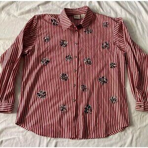 Koret City Blues Red & White Striped Floral Button-Up Shirt L